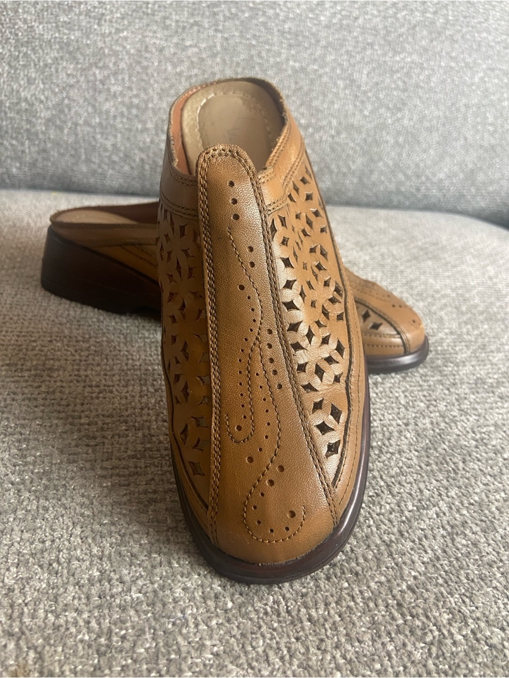 Laura Scott Cognac Leather Slip-On Loafers with Perforated Design size 7.5